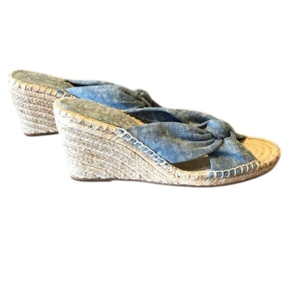 Splendid Bautista Chambray Espadrille Wedge Sandals Size 8 Denim Knot Detail - Picture 5 of 6
